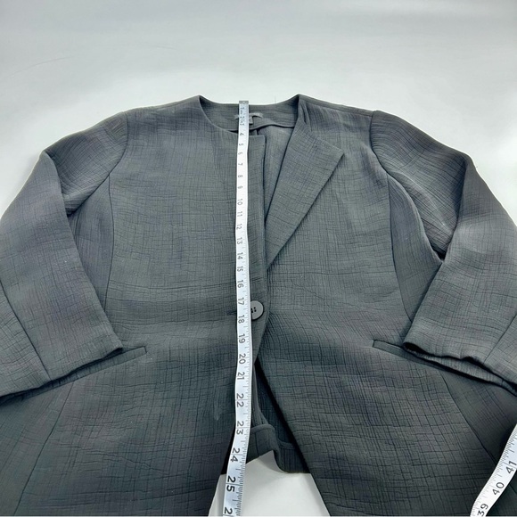 Eileen Fisher Textured Black Longline One Button Silk Blend Jacket Blazer L - Picture 4 of 11